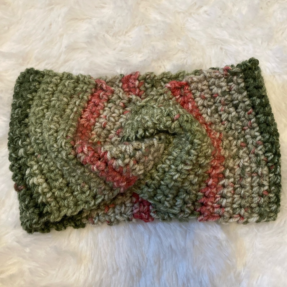 Handmade Crochet Headband - Shades of Green & Rose